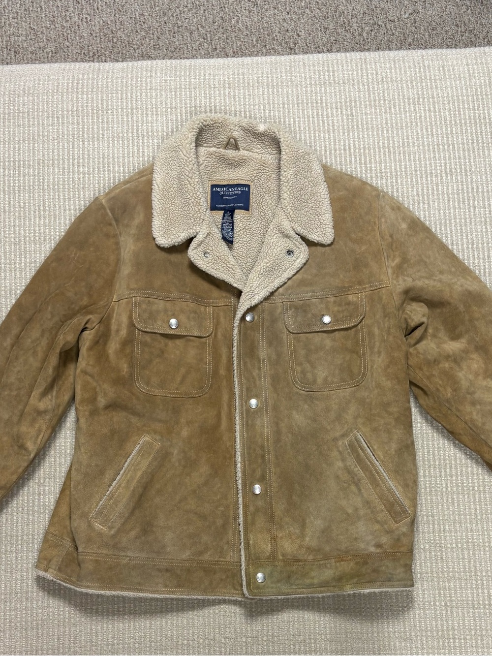 RARE VINTAGE American Eagle Outfitters Suede Sherpa-Lined Jacket in Light Brown
